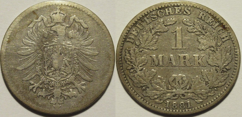 monnaies monde allemagne wilhelm i 1 mark 1881 karlsruhe german empire