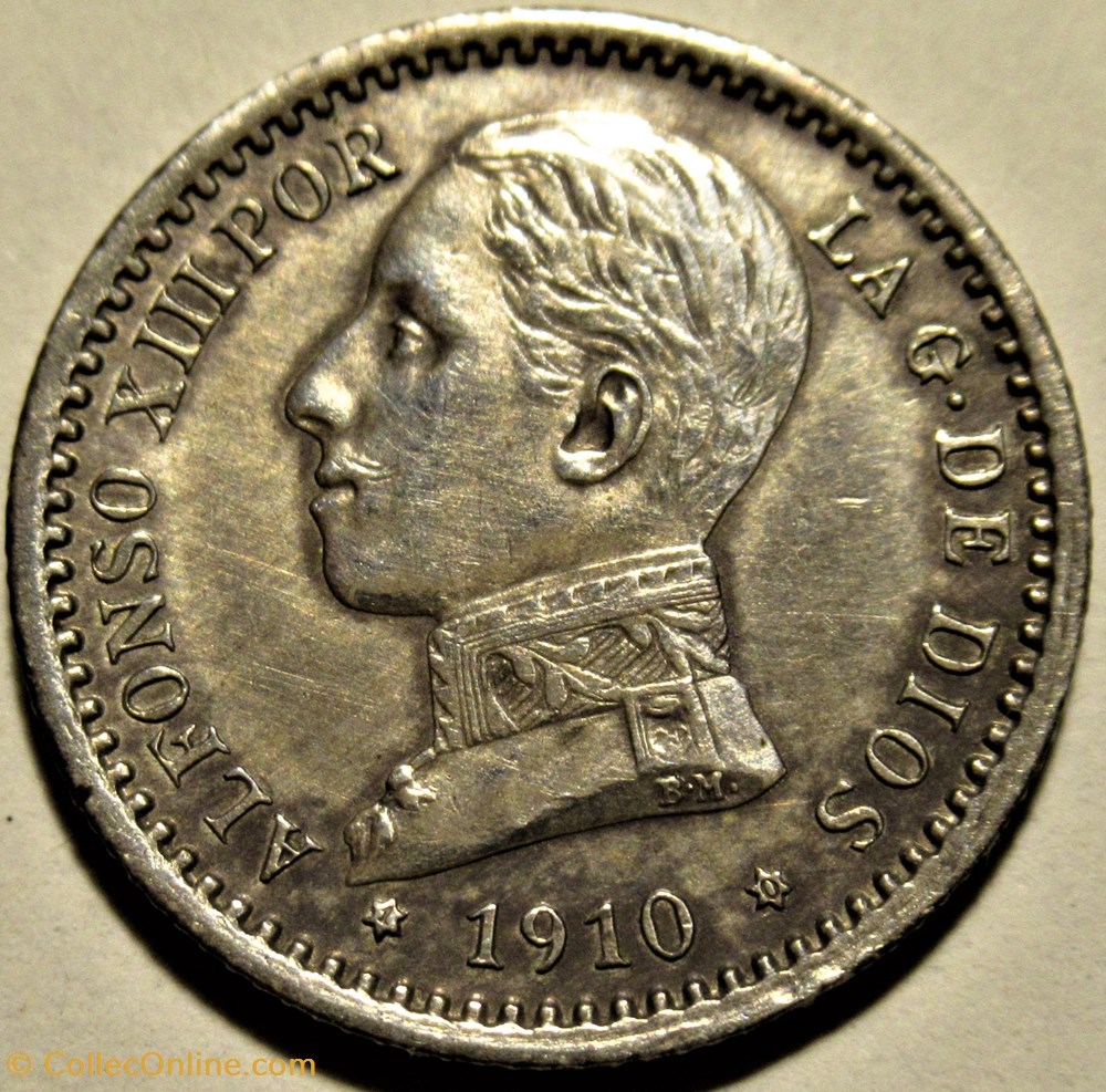 1910 - 50 Centimos - Alfonso XIII de España (ex.3) 2 monnaies monde espagne 1910 50 centimos alfonso xiii de espana ex 3