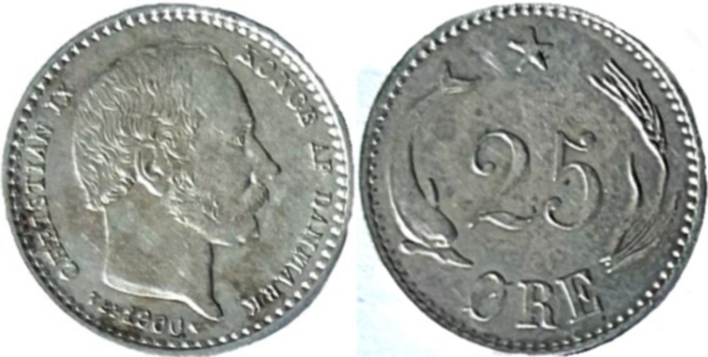 monnaies monde danemark christian ix denmark 25 re 1900 800 overdate