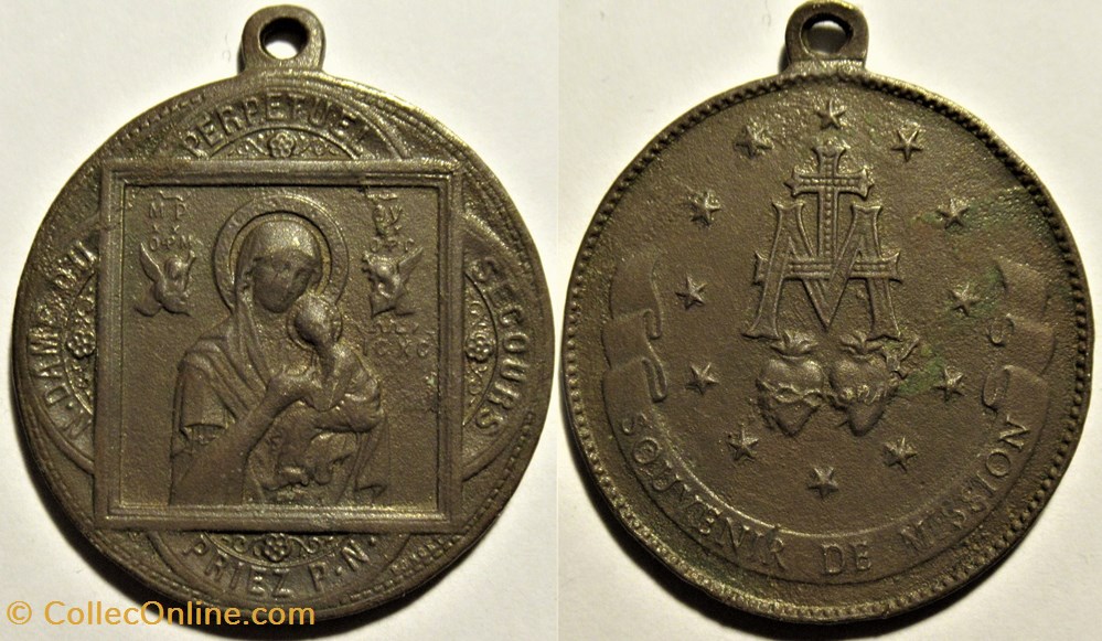 Notre-Dame du Perpétuel Secours & Retour de Mission - Médaillion par Poncet c.1890 patrimoine religieux souvenir notre dame du perpetuel secours retour de mission medaillion par poncet c 1890