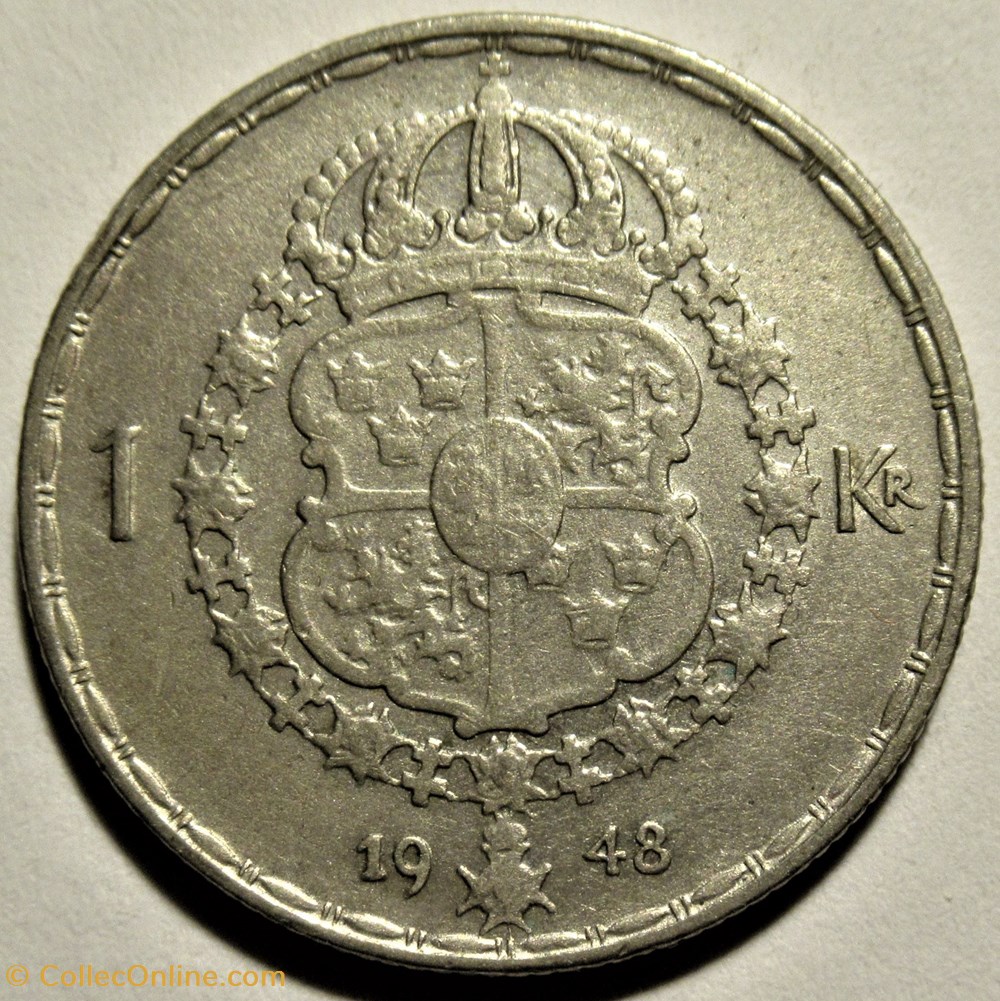 Gustaf V of Sweden - 1 Krona 1948 3 monnaies monde suede gustaf v of sweden 1 krona 1948