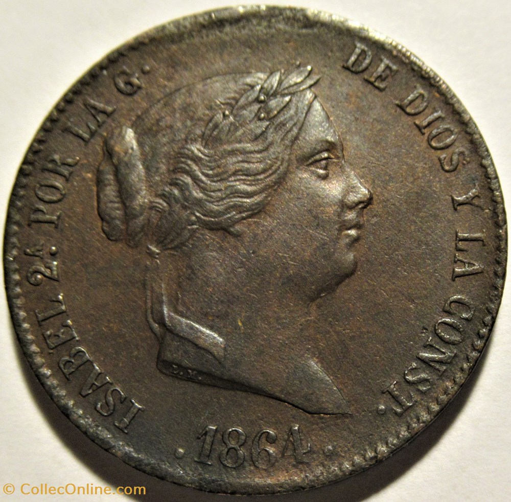 1864 Segovia - 25 Centimos - Isabel II España 2 monnaies monde espagne 1864 segovia 25 centimos isabel ii espana