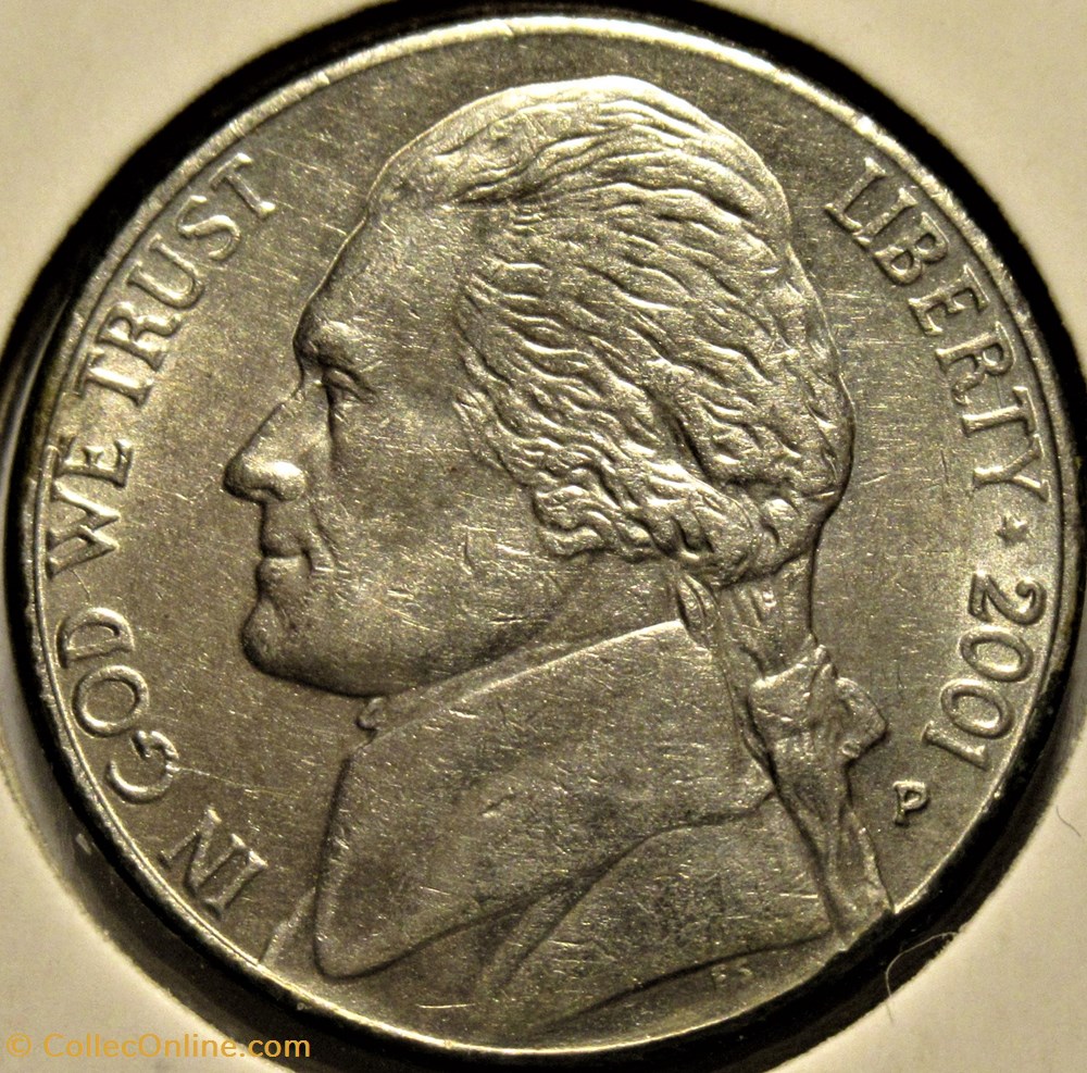 2001 Five Cents Jefferson, Philadelphia 2 monnaies monde etats unis 2001 five cents jefferson philadelphia