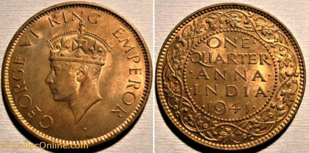 George VI - One Quarter of Anna 1941 Calcutta - British India monnaies monde inde george vi one quarter of anna 1941 calcutta british india