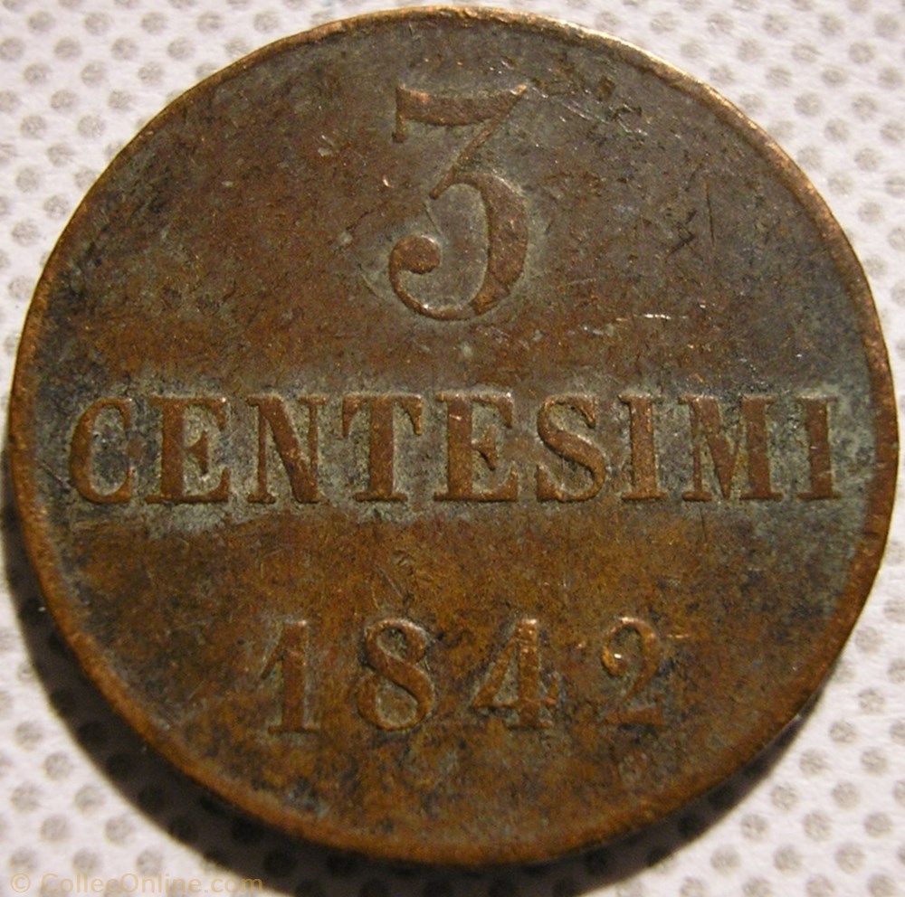 1842 Royaume de Sardaigne, 3 Centesimi - Carlo Alberto monnaies monde italie 1842 royaume de sardaigne 3 centesimi carlo alberto