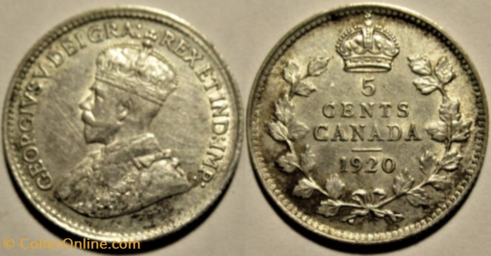George V - 5 Cents 1920 (ex.2) monnaies monde canada george v 5 cents 1920 ex 2