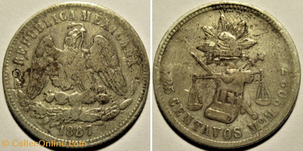 monnaies monde mexique mexico 25 centavos 1887 mo