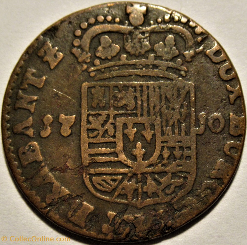 Felipe V - Oord or Liard - 1710 Namur, Spanish Netherlands (ex.2) 3 monnaies europe medievale pays bas espagnols felipe v oord or liard 1710 namur spanish netherlands ex 2