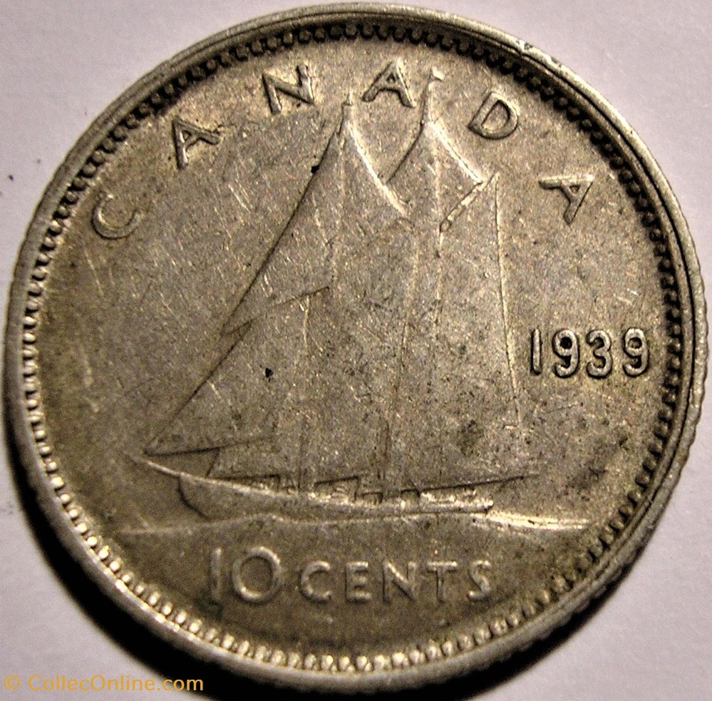 George VI - 10 Cents 1939 - Die Crack + Double Date 2 monnaie monde canadum george vi 10 cents 1939 die crack double date