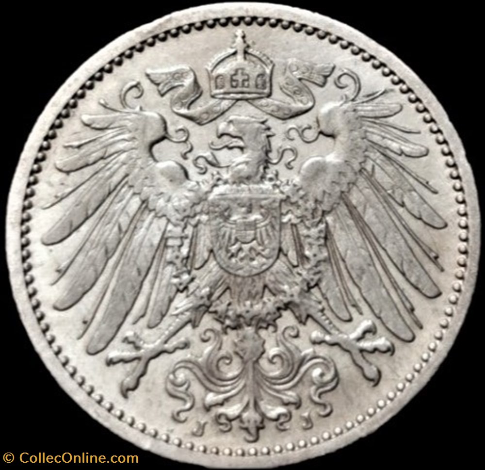 Wilhelm II - 1 Mark 1911 Hamburg, German Empire monnaies monde allemagne wilhelm ii 1 mark 1911 hamburg german empire