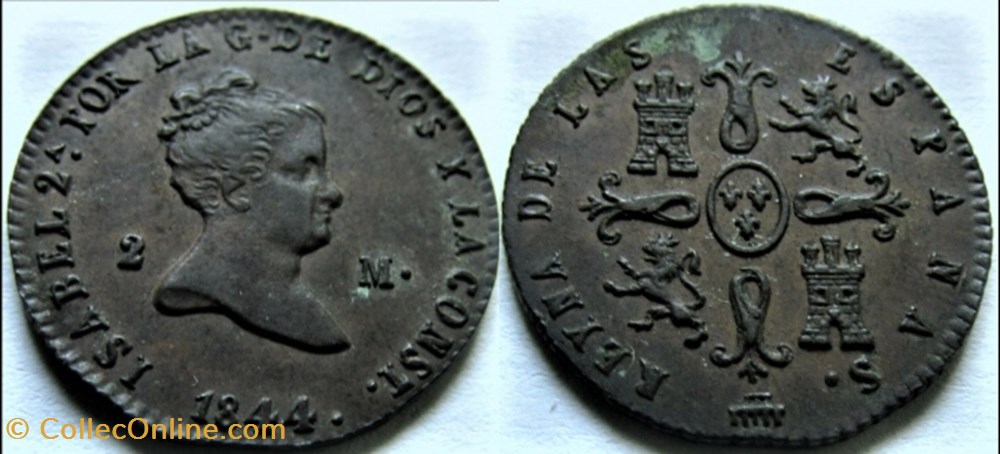 1844 Segovia, 2 Maravedis - Isabel II España monnaies monde espagne 1844 segovia 2 maravedis isabel ii espana