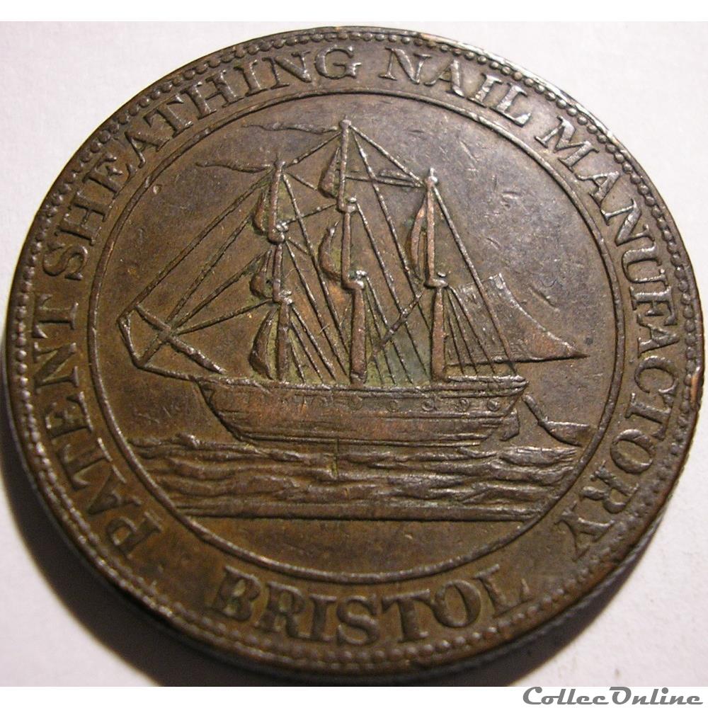 monnaie monde royaume uni 1811 one penny patent sheathing nail manufactory bristol