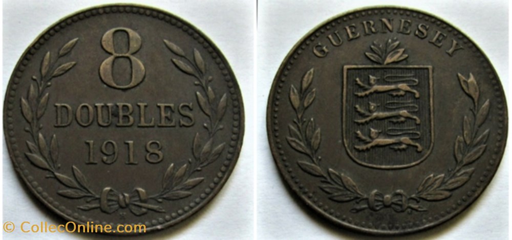 States of Guernsey - 8 Doubles 1918 H monnaies monde ile de guernesey states of guernsey 8 doubles 1918 h