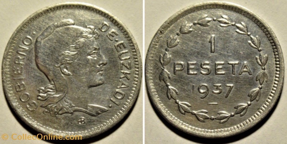 1937 - Una Peseta Euzkadi - Second Republic of Spain monnaies monde espagne 1937 una peseta euzkadi second republic of spain