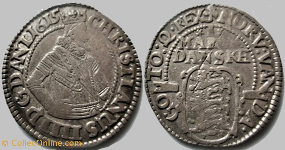 Christian IV - 1 Mark Dansk 1615 monnaies monde danemark christian iv 1 mark dansk 1615