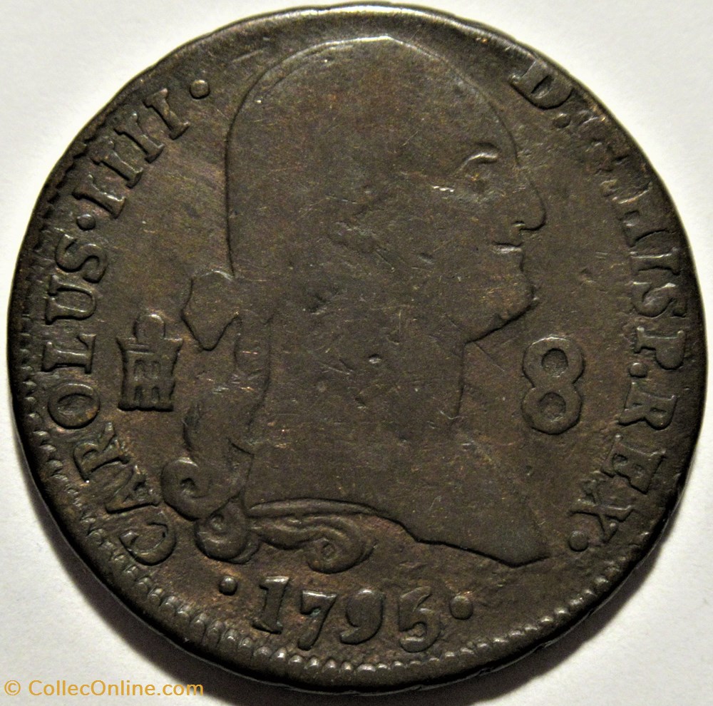 1795 - 8 Maravedis Segovia - Carlos IV de España 2 monnaies monde espagne 1795 8 maravedis segovia carlos iv de espana
