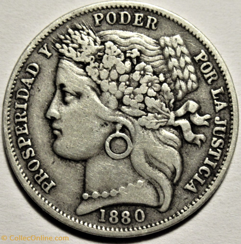 monnaies monde perou peru una peseta 1880