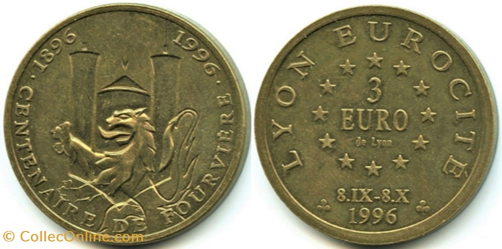 monnaies france modernes 1896 1996 centenaire de fourviere lyon euros des villes 3 euros provisoires