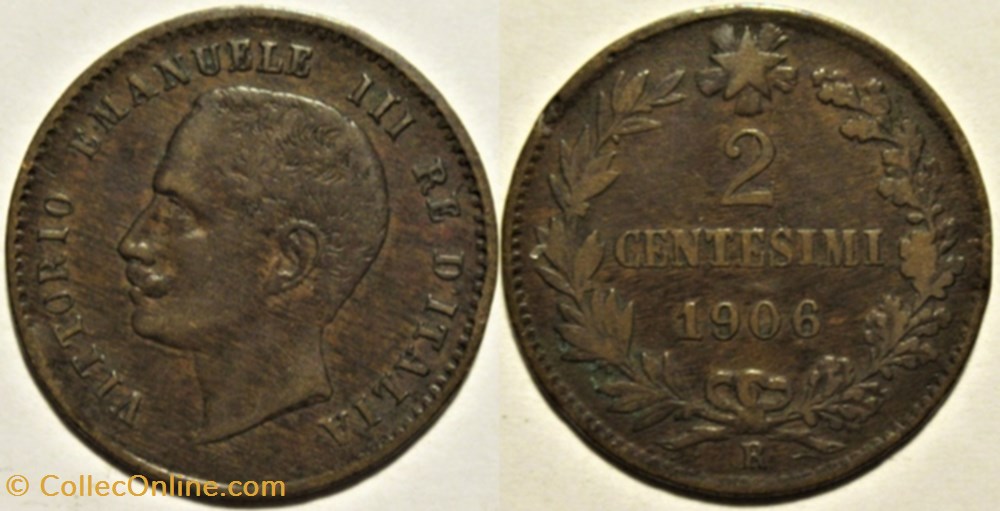 1906 Regno d'Italia, 2 Centesimi, Roma - Vittorio Emanuele III monnaies monde italie 1906 regno italia 2 centesimi roma vittorio emanuele iii