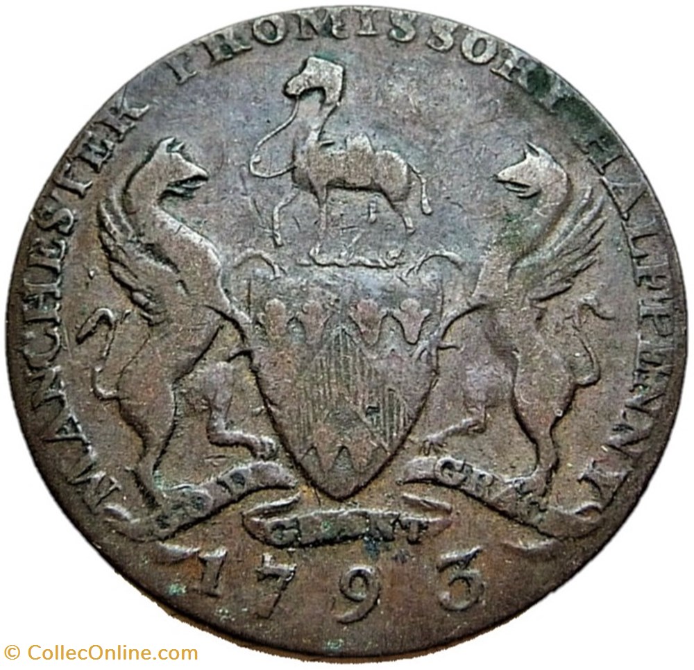 1793 HalfPenny - Lancashire, Manchester / I. Fielding monnaies monde royaume uni 1793 halfpenny lancashire manchester i fielding
