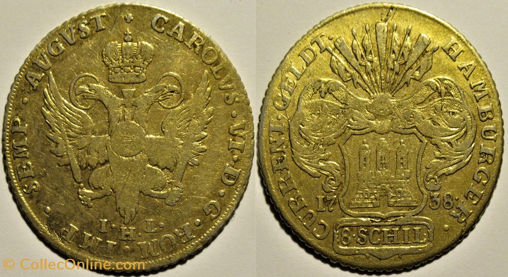 1738 Free Hanseatic City of Hamburg, 8 Schilling monnaies europe medievale saint empire romain germanique 1738 free hanseatic city of hamburg 8 schilling
