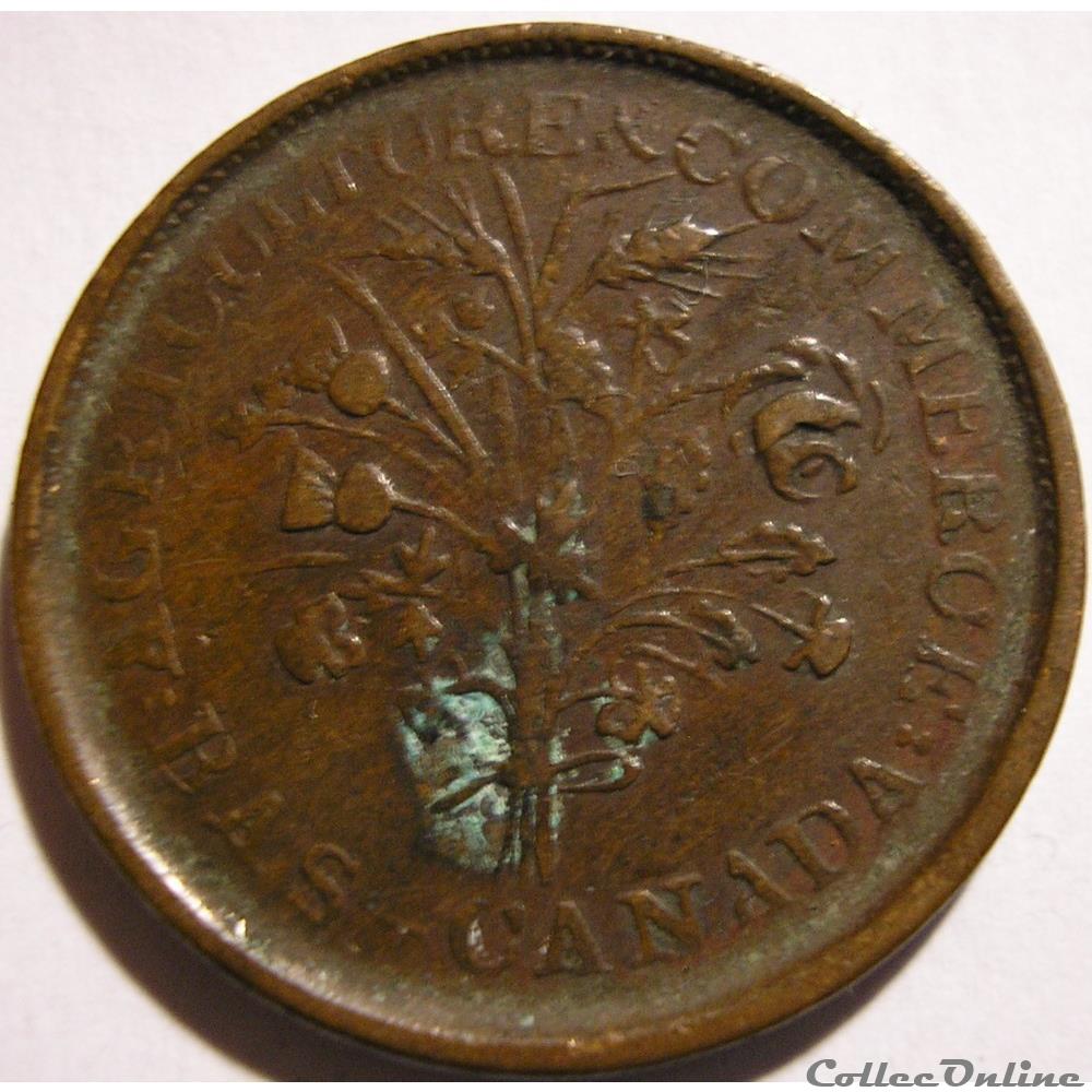 Montreal ca. 1835-1838 Un Sou Belleville - Bouquet Token (5 shamrocks) monnaie monde canadum montreal ca 1835 1838 un sou belleville bouquet token 5 shamrocks
