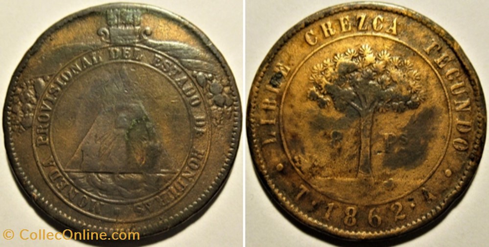 Honduras - 8 Pesos 1862 - Moneda Provisional monnaies monde honduras 8 pesos 1862 moneda provisional
