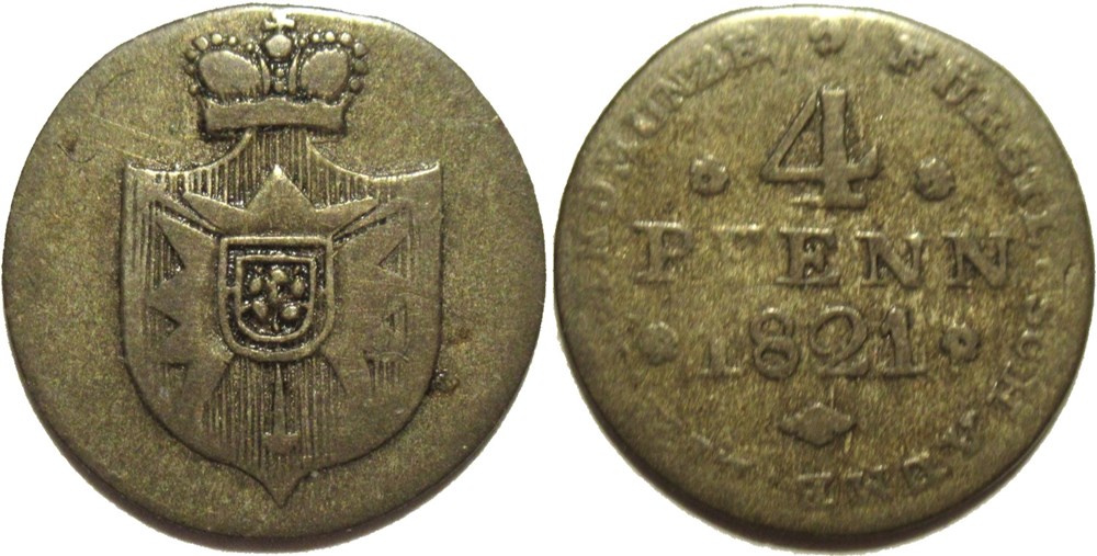 Schaumburg-Lippe - 4 Pfennige 1821 - Georg Wilhelm monnaies monde allemagne schaumburg lippe 4 pfennige 1821 georg wilhelm