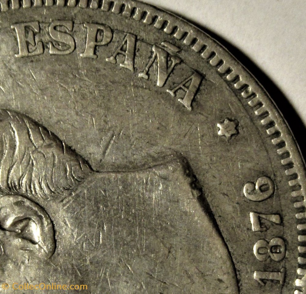 1876 - 5 Pesetas - Alfonso XII de España 5 monnaies monde espagne 1876 5 pesetas alfonso xii de espana