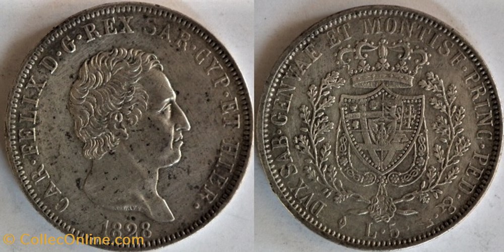 1828 Royaume de Sardaigne, 5 Lire Torino - Carlo Felice monnaies monde italie 1828 royaume de sardaigne 5 lire torino carlo felice