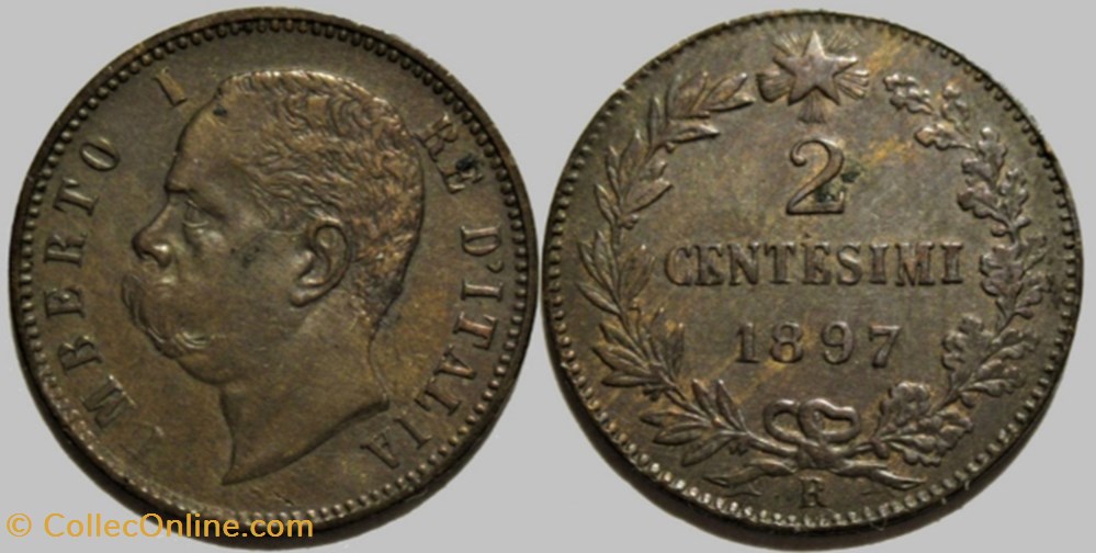 1897 Regno d'Italia, 2 Centesimi, Roma - Umberto I monnaies monde italie 1897 regno italia 2 centesimi roma umberto i