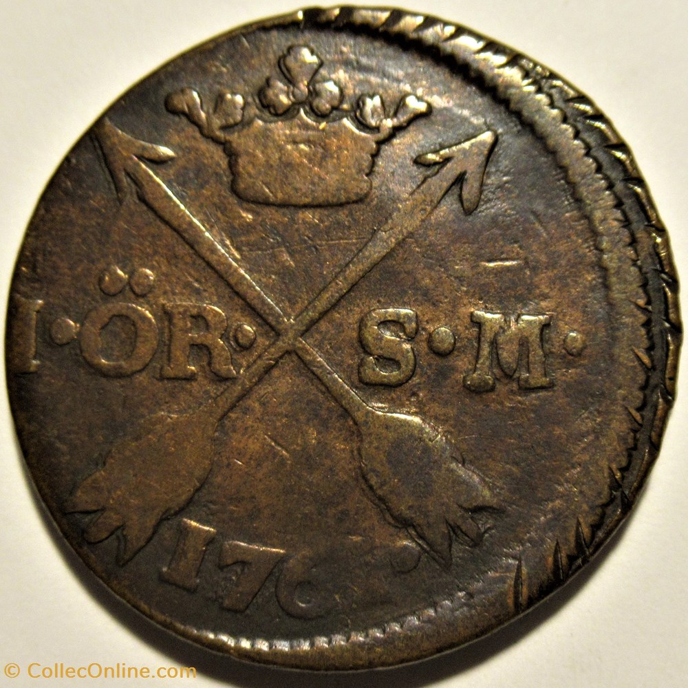 monnaies europe medievale royaume suede sweden king adolf fredrik 1 ore 1761 off center