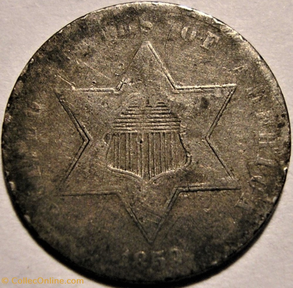 1859 - Silver Three Cents 3 monnaie monde etat uni 1859 silver three cents