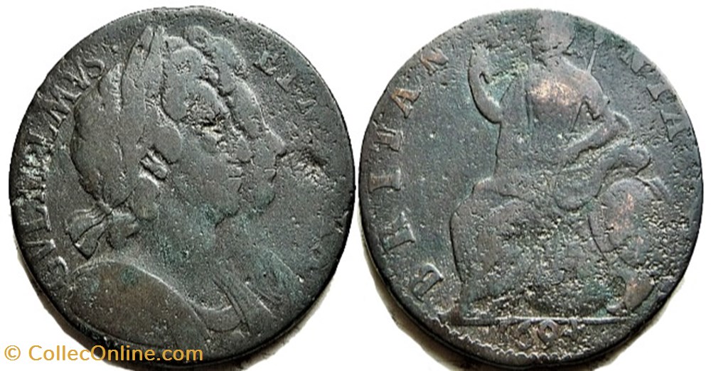 monnaies europe medievale royaume angleterre william iii marie ii half penny 1694 kingdom of england