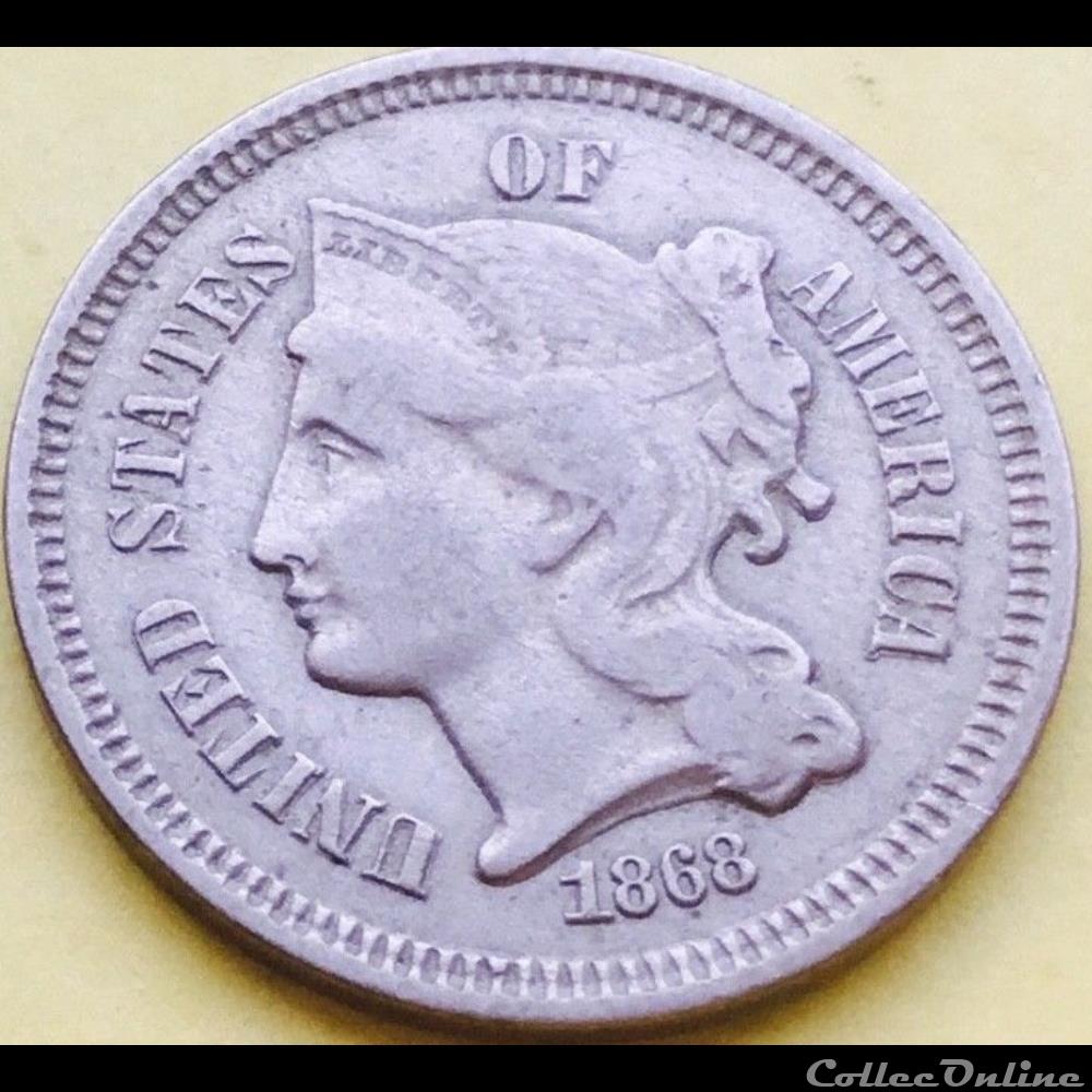 1868 - 3 Cents monnaie monde etat uni 1868 3 cents