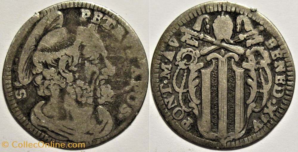 Benedict XIV, Pope - 1 Grosso 1744 St. Peter - Roma, Papal States monnaies europe medievale etats pontificaux benedict xiv pope 1 grosso 1744 st peter roma papal states