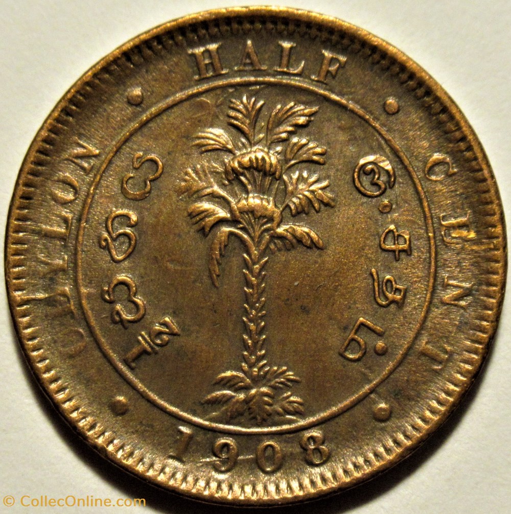 Edward VII - Half Cent 1908 - Ceylon - Error 3 monnaies monde sri lanka edward vii half cent 1908 ceylon error