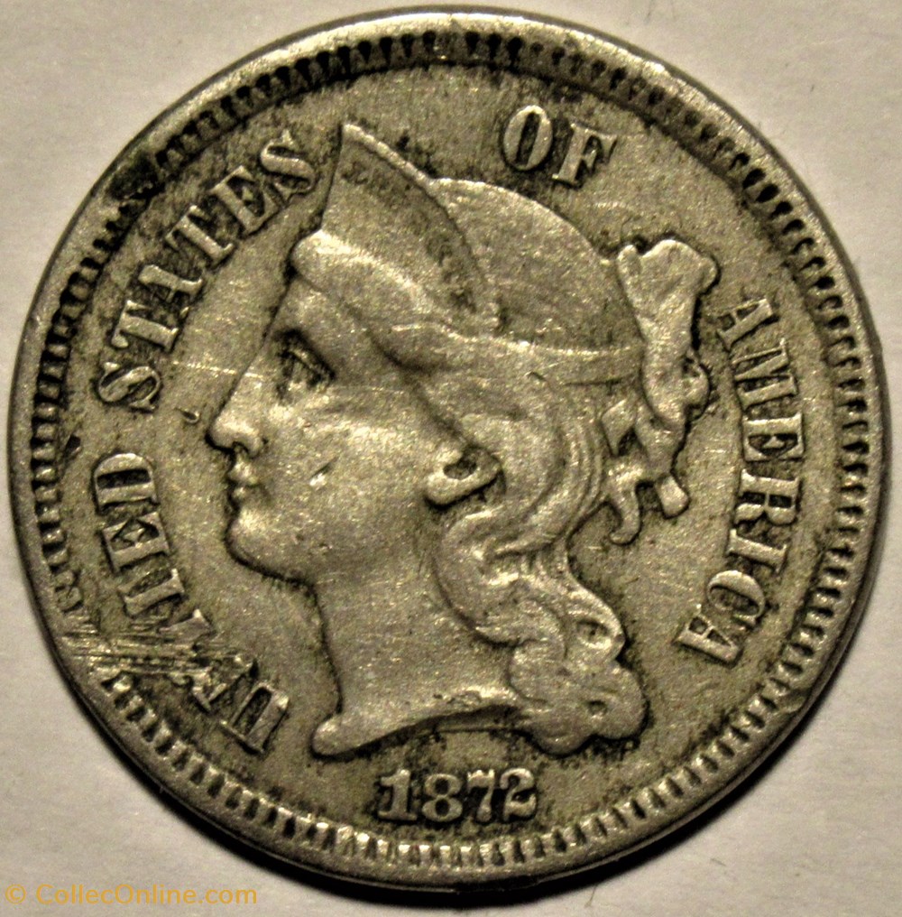 1872 - 3 Cents (ex.2) monnaies monde etats unis 1872 3 cents ex 2