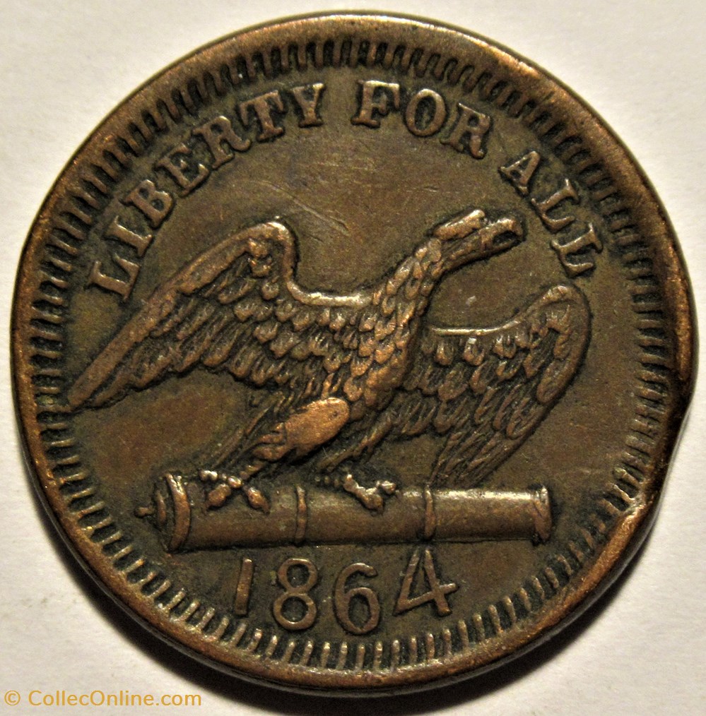 Patriotic Token 1864 - Liberty For All - America (Faulty Edge) 2 monnaies jetons mereaux patriotic token 1864 liberty for all america faulty edge