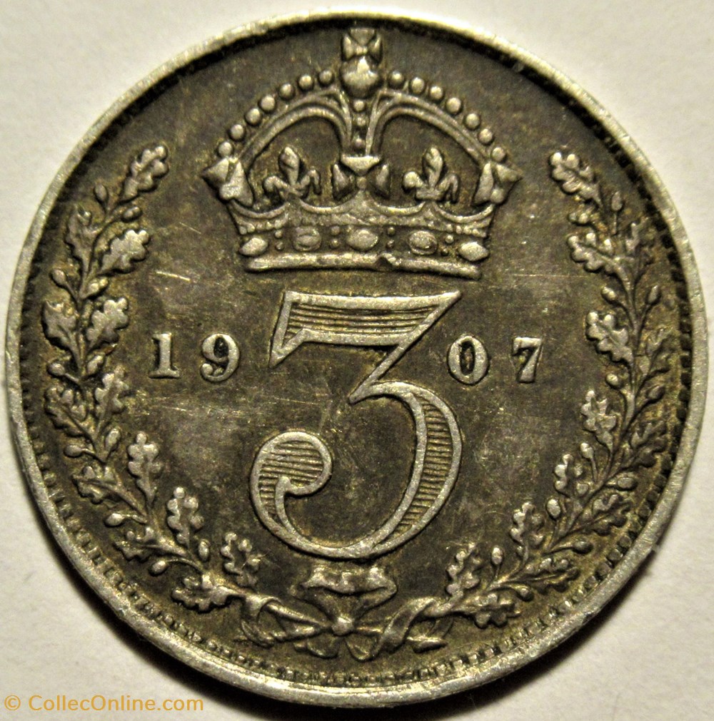 Edward VII - 3 Pence 1907 - United Kingdom 3 monnaies monde royaume edward vii 3 pence 1907 united kingdom