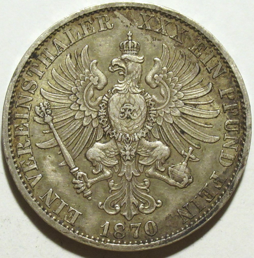 monnaies europe medievale saint empire romain germanique wilhelm i 1 thaler 1870 kingdom of prussia