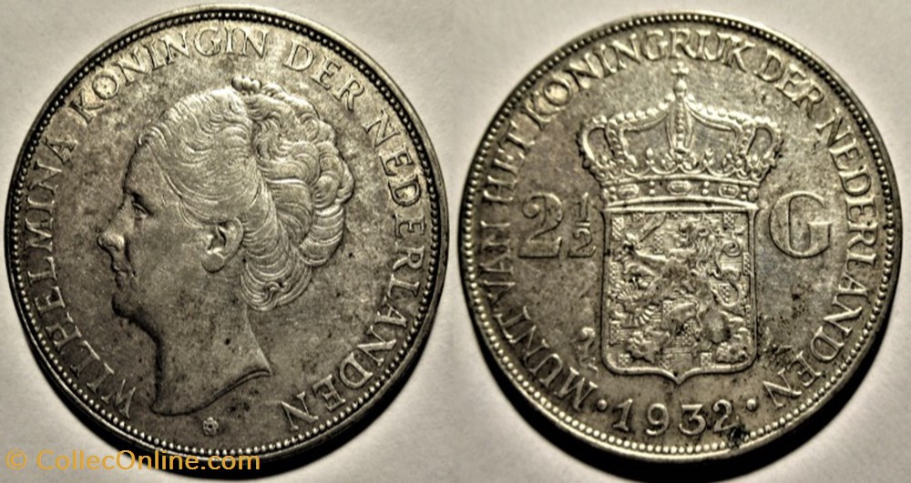 Wilhelmina of Netherlands - 2½ Gulden 1932 monnaies monde pays bas wilhelmina of netherlands 2 gulden 1932