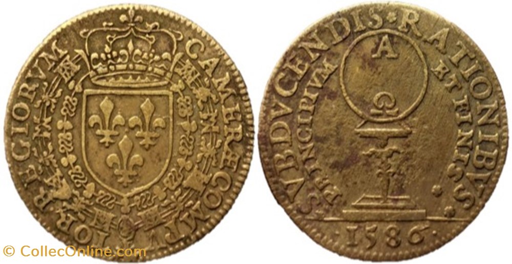 Henri III - 1586, Jeton de la Chambre des Comptes - l'Alpha et l'Omega monnaies paranumismatique jetons poids henri iii 1586 jeton de la chambre des comptes alpha et omega