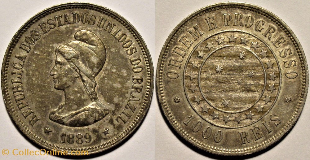 monnaies monde bresil brazil republic 1000 reis 1889 rio de janeiro
