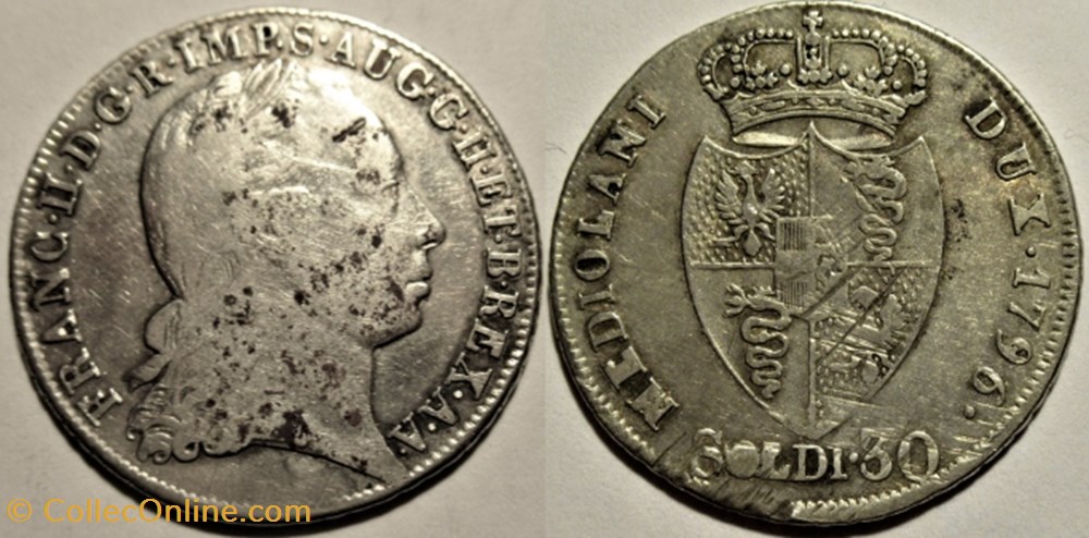 1796 Ducato di Milano 30 Soldi - Franz II d'Asburgo (Austria) monnaies europe medievale duche de 1796 ducato di milano 30 soldi franz ii asburgo austria