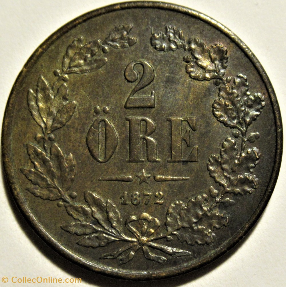 Sweden - Karl XV - 2 Öre 1872/1 - Overdate 3 monnaies monde suede sweden karl xv 2 ore 1872 1 overdate