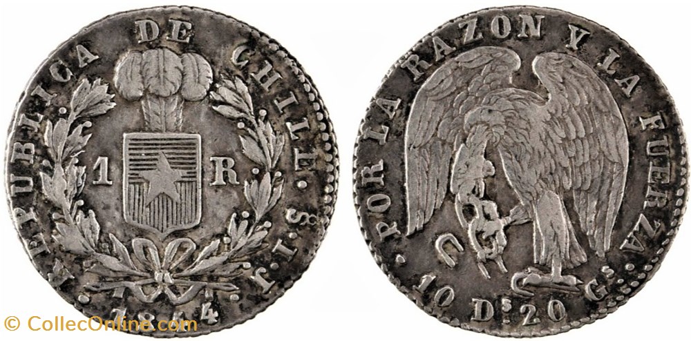 Chile - 1 Real 1844 Santiago monnaies monde chili chile 1 real 1844 santiago