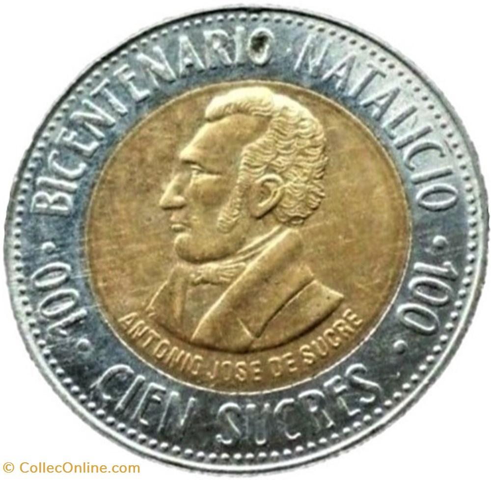 Ecuador - 100 Sucres 1995, Bicentennial Antonio José de Sucre monnaies monde equateur ecuador 100 sucres 1995 bicentennial antonio jose de sucre