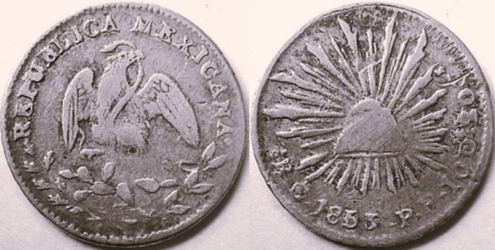 México - 1/2 Real 1863/55 Overdate monnaies monde mexique mexico 1 2 real 1863 55 overdate