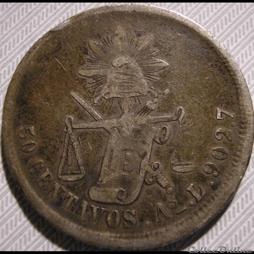México - 50 Centavos 1875 As. 2 monnaies monde mexique mexico 50 centavos 1875 as
